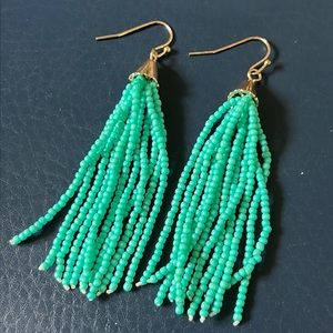 Teal beaded tassel earrings